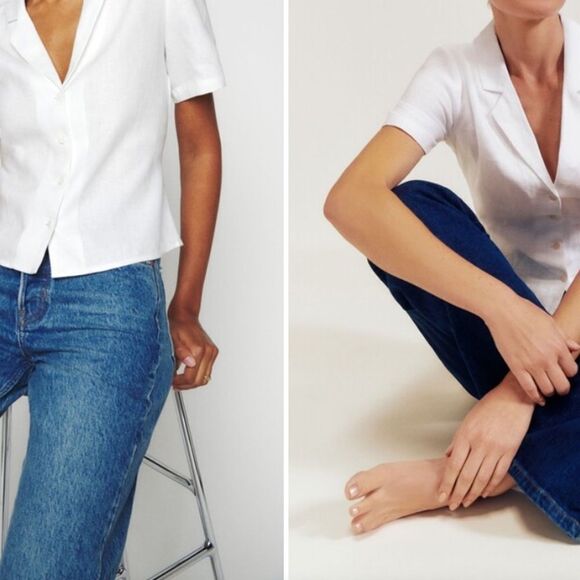 Reformation Short Sleeve Linen Button-Up Shirt XL NEW $148 - Picture 2 of 6